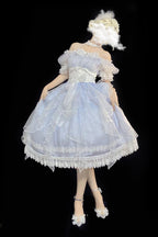 Hime Lolita Light Blue Lace Fluffy Dress Flower Wedding Summer
