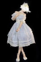 Hime Lolita Light Blue Lace Fluffy Dress Flower Wedding Summer