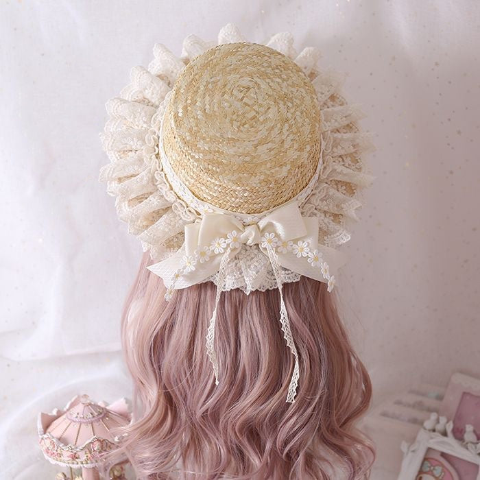 Lolita Accessories Headwear Handmade Lace Bows Daisy Straw Headband Hair Accessories