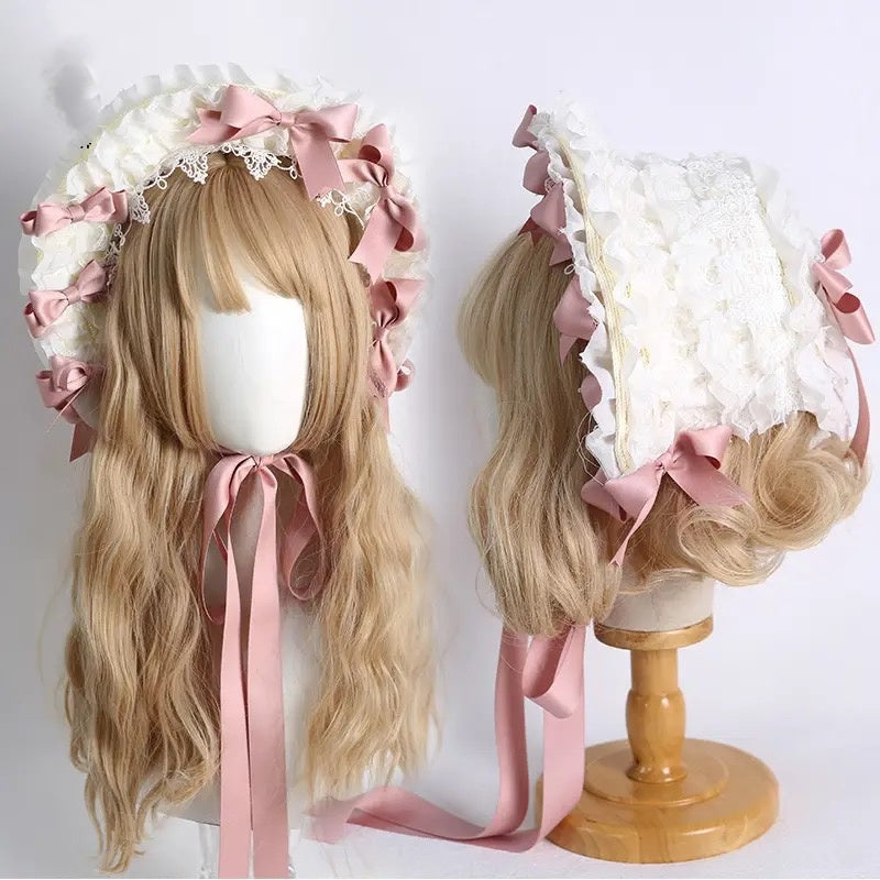 Lolita Accessories Headwear with Lace Elegant Bowknot Bonnet Hair Accessories