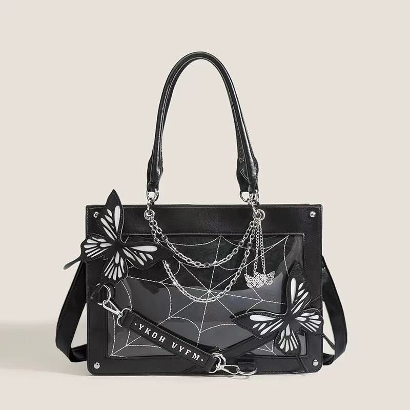 Design Concept:

This striking Lolita crossbody bag blends gothic elegance with whimsical charm. Featuring a maze and butterfly motif, it exudes a mysterious and playful aesthetic perfect for Gothic Lolita outfits. The compact design allows for easy carrying of essentials, while the adjustable strap ensures comfort and versatility. Available in seven captivating color combinations—Blue-Black, Black-Silver, White-Gold, Purple-Black, Red-Black, Green-Black, and Purple-White—this bag is ideal for completing bo