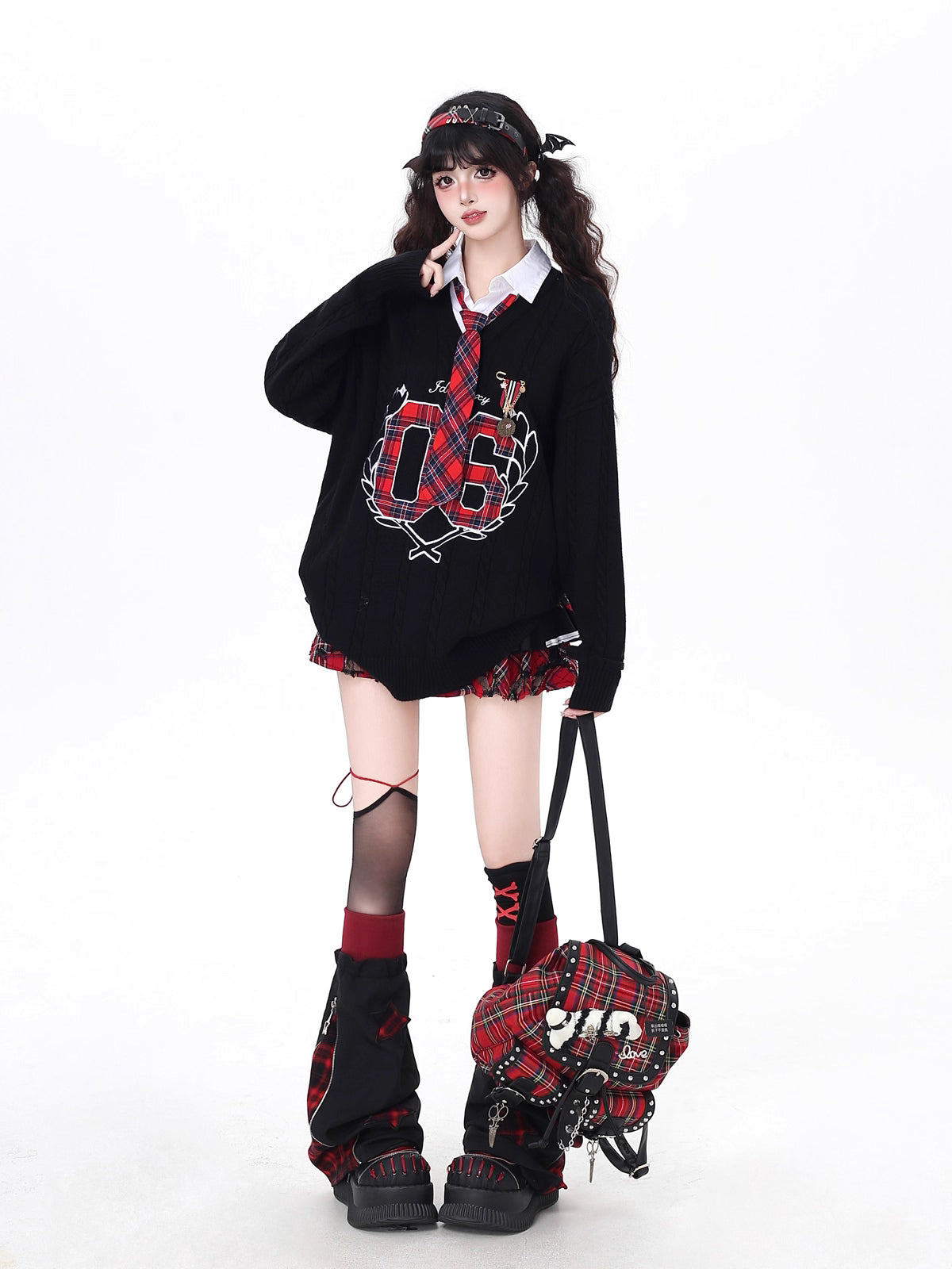Design Concept:

This Lolita Blouses knit sweater combines classic collegiate charm with modern Sweet Lolita flair. Crafted in black and gray, the design features a two-layer faux-off-shoulder style with delicate embroidery along the neckline and cuffs. The loose fit ensures comfort for all-day wear, while the included tie adds a polished, school-inspired touch. Perfect for autumn casual outings, this sweater effortlessly blends cozy warmth with cute, playful style.
