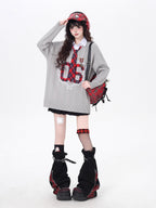 Design Concept:

This Lolita Blouses knit sweater combines classic collegiate charm with modern Sweet Lolita flair. Crafted in black and gray, the design features a two-layer faux-off-shoulder style with delicate embroidery along the neckline and cuffs. The loose fit ensures comfort for all-day wear, while the included tie adds a polished, school-inspired touch. Perfect for autumn casual outings, this sweater effortlessly blends cozy warmth with cute, playful style.