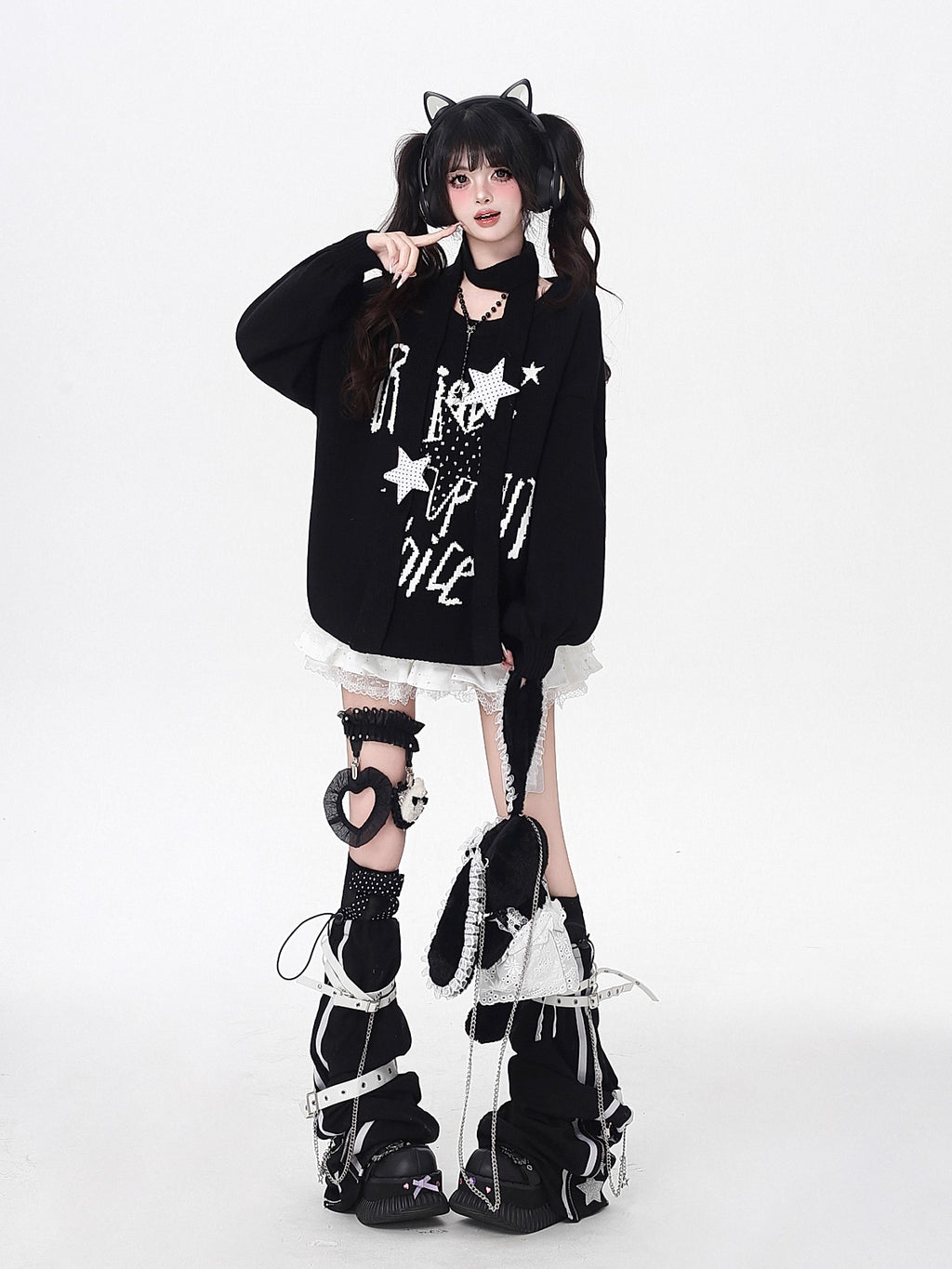 Design Concept:

This Lolita Blouses pullover sweater combines playful charm with cozy comfort, crafted in black and wine red with delicate polka dot and star patterns. Featuring a classic round neck and a loose, relaxed fit, it offers an effortlessly sweet aesthetic perfect for autumn and winter casual wear. Each sweater comes with a matching scarf, adding an extra layer of warmth and style to complete your Lolita-inspired look. Ideal for daily outings, meetups, or tea parties, this sweater blends cute des