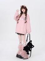 This Lolita blouse-style crewneck sweatshirt comes in soft pink and classic black, blending sweet charm with a cool casual vibe. Designed with delicate bow tie-up details, it adds a playful and feminine touch while keeping a relaxed, loose fit that’s perfect for layering in autumn. Comfortable yet stylish, it’s ideal for casual outings, daily wear, or pairing with Lolita-inspired coordinates for a cozy seasonal look.