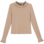 Design Concept:
This Lolita blouse in soft khaki knit is designed with a slim-fit silhouette to highlight the natural curves while maintaining a comfortable, elegant look. The fine knit fabric offers warmth and flexibility, making it ideal for layering under dresses or skirts. Subtle detailing and a refined cut give it a timeless Lolita charm, suitable for daily wear, casual outings, or autumn and winter tea parties.