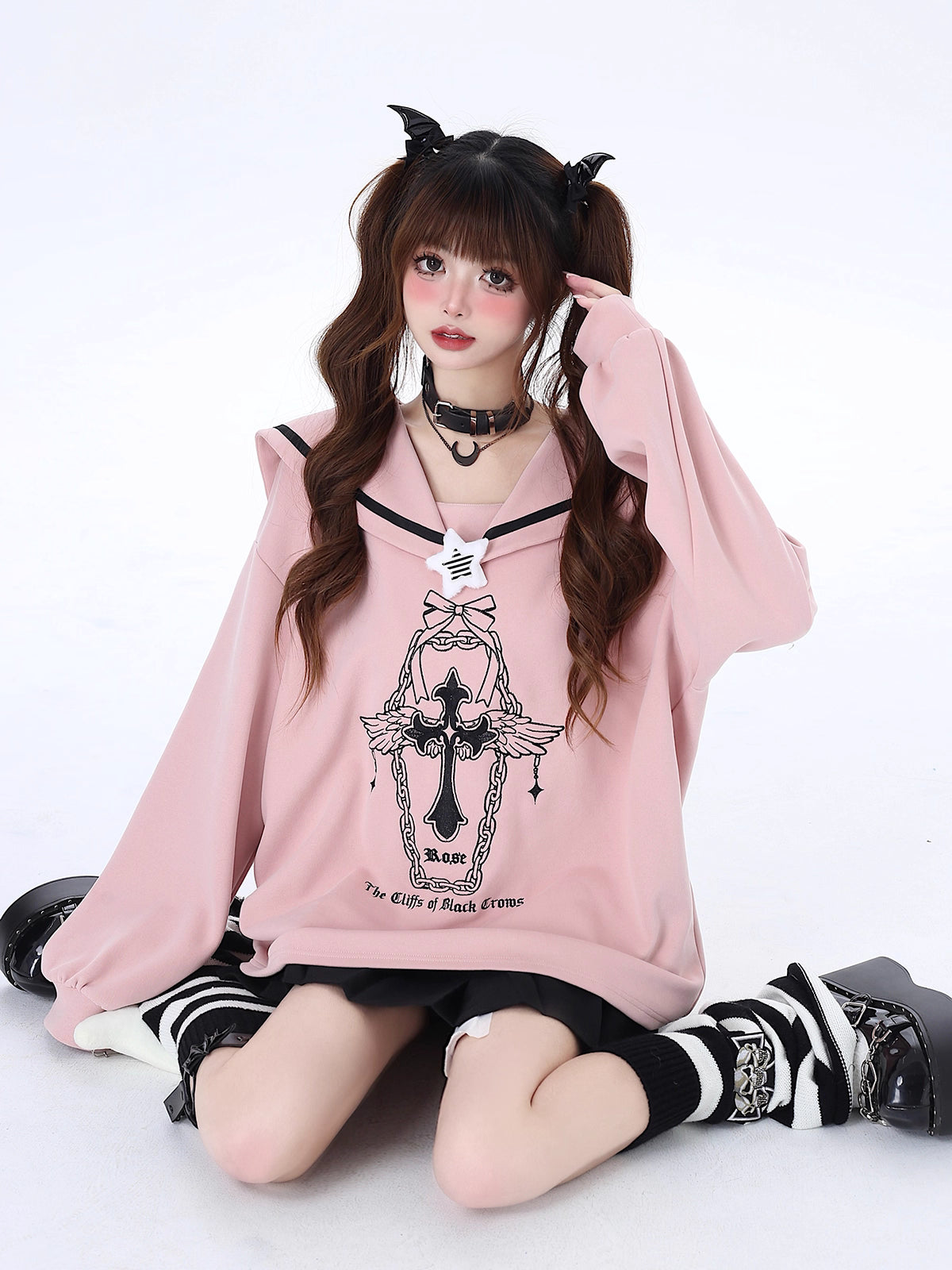 This apricot Lolita blouse blends retro sweetness with a touch of edgy design. Featuring delicate butterfly patch embellishments, distressed details, and lace-up accents, the piece captures both elegance and rebellious charm. The loose fit and long sleeves ensure a comfortable, effortless wear, perfect for early autumn layering. Ideal for casual outings or streetwear looks, this top adds a playful yet stylish twist to everyday fashion.