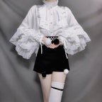 Design Concept:

This Lolita blouse features dramatic bat sleeves with a Gothic medieval charm, blending elegance and boldness in one piece. Available in red, white, apricot, black, and silver, it offers versatile styling for different moods and occasions. The soft yet structured fabric ensures comfort while maintaining a vintage silhouette, perfect for pairing with Lolita skirts, shorts, or layered coordinates. Whether for daily wear, themed gatherings, or cosplay events, this blouse adds a striking statem