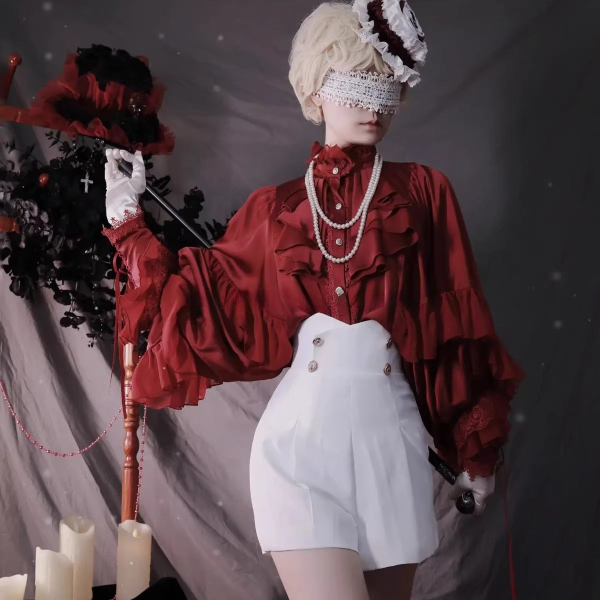 Design Concept:

This Lolita blouse features dramatic bat sleeves with a Gothic medieval charm, blending elegance and boldness in one piece. Available in red, white, apricot, black, and silver, it offers versatile styling for different moods and occasions. The soft yet structured fabric ensures comfort while maintaining a vintage silhouette, perfect for pairing with Lolita skirts, shorts, or layered coordinates. Whether for daily wear, themed gatherings, or cosplay events, this blouse adds a striking statem