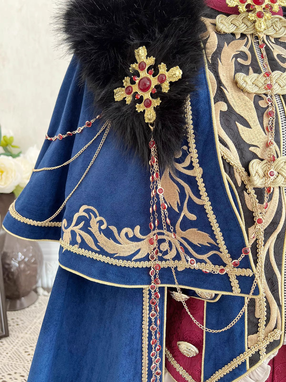 Design Concept:
Step into a world of regal elegance with this Lolita coat in deep blue, inspired by vintage European royal court fashion. Crafted with attention to detail, the coat features a structured silhouette with classic prince-style elements and a flowing cape, perfect for adding a noble touch to your Lolita or cosplay ensemble. Ideal for daily wear, tea parties, or special themed events, this coat effortlessly combines historical charm with modern Lolita aesthetics.