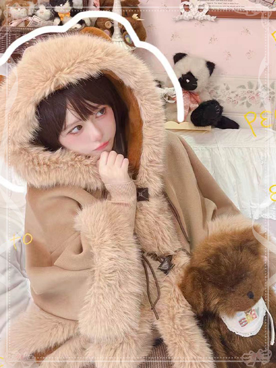 Lolita Coat Cute Woolen Cape Thick Warm Fleece Outerwear for Autumn Winter