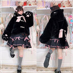 Lolita Coat Overcoat Beige Plush Cat Paw Quilted Soft Cute Autumn Winter Outfit