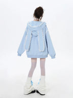 Design Concept:
This Lolita hoodie coat in baby blue blends a youthful and dreamy aesthetic with cozy wearability. Designed with delicate lace details and an embroidered bow, it features playful rabbit ears on the hood that add a charming, doll-like touch. The loose fit makes it comfortable for everyday wear, while the lightweight fabric is perfect for spring outings. Ideal for casual daily styling or tea party gatherings, this coat offers both sweetness and elegance, making it a versatile piece for any Lol