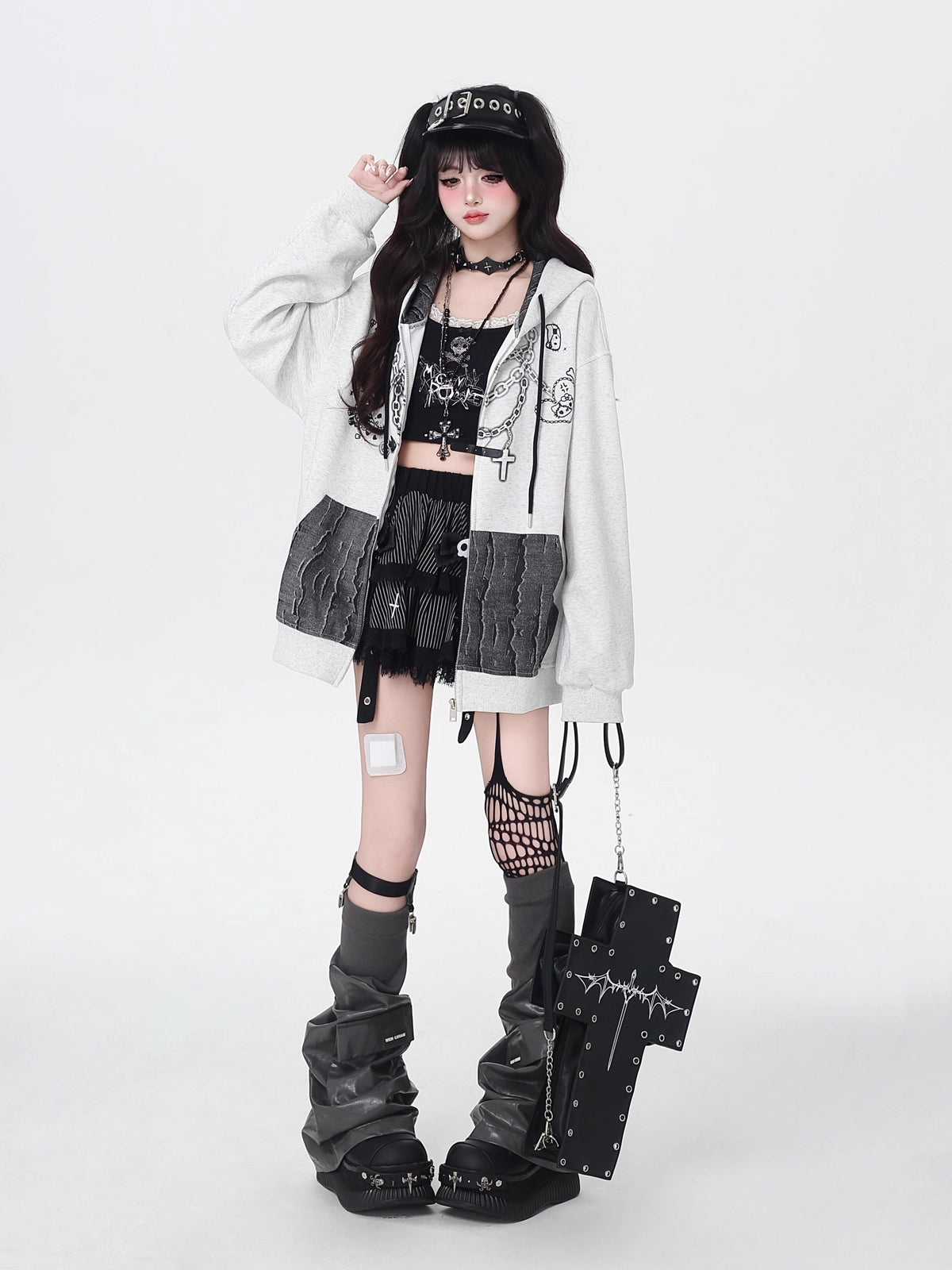 Design Concept:

This Lolita Coats hoodie combines a playful Gothic punk aesthetic with everyday comfort. Crafted in black and light gray, it features a charming cat print and a unique necklace detail that adds a subtle touch of whimsy. Designed for a loose fit, the hoodie offers relaxed wearability while maintaining a stylish silhouette. Perfect for autumn casual outings, this versatile piece pairs effortlessly with skirts, pants, or layered Lolita outfits, bringing a sweet yet edgy vibe to your streetwear
