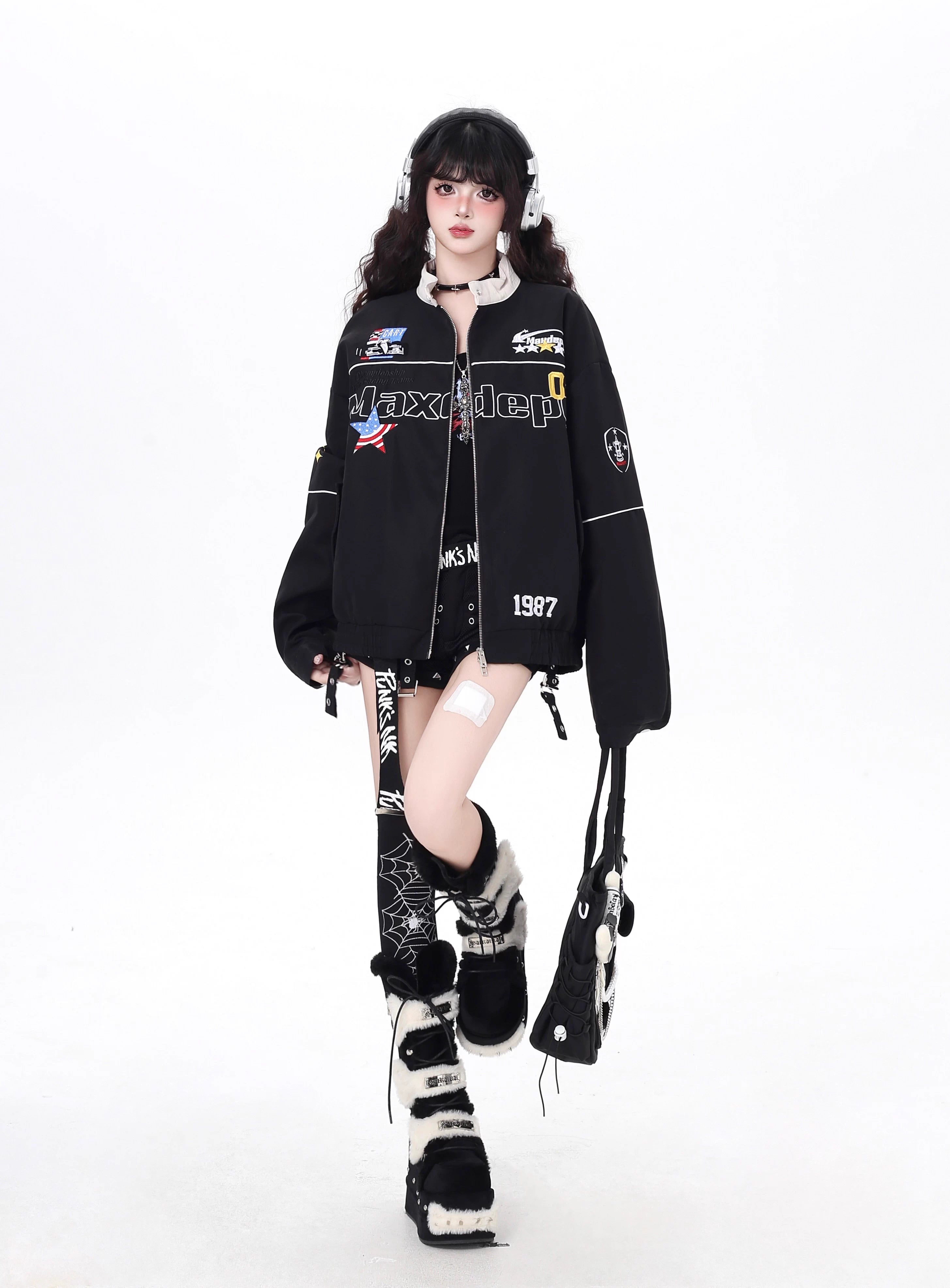 Design Concept:

Design Concept:
This Lolita coat blends retro American motorcycle style with a sweet casual touch, perfect for autumn and winter. Available in black, red, and apricot, the jacket is designed with a classic baseball silhouette that feels both vintage and versatile. The loose fit allows for comfortable layering, while the contrasting details and structured design highlight a bold, youthful streetwear aesthetic. Whether worn for daily outings or seasonal gatherings, this coat offers warmth and