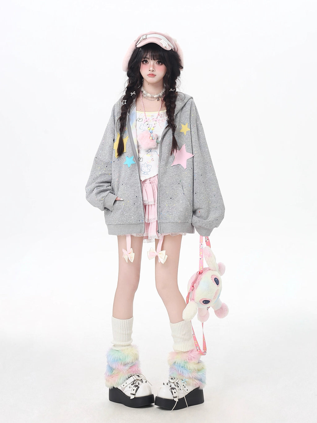 Design Concept:
This Lolita Coats hoodie sweatshirt comes in light gray and black, both designed with shimmering sequin fabric that sparkles subtly under the light. Featuring playful star patches and a cozy loose fit, the piece blends sweet-cool Lolita aesthetics with casual college style. The hood and soft fabric make it perfect for autumn wear, while the versatile design works effortlessly for daily outfits or laid-back gatherings. A stylish outerwear choice that adds both comfort and personality to your 