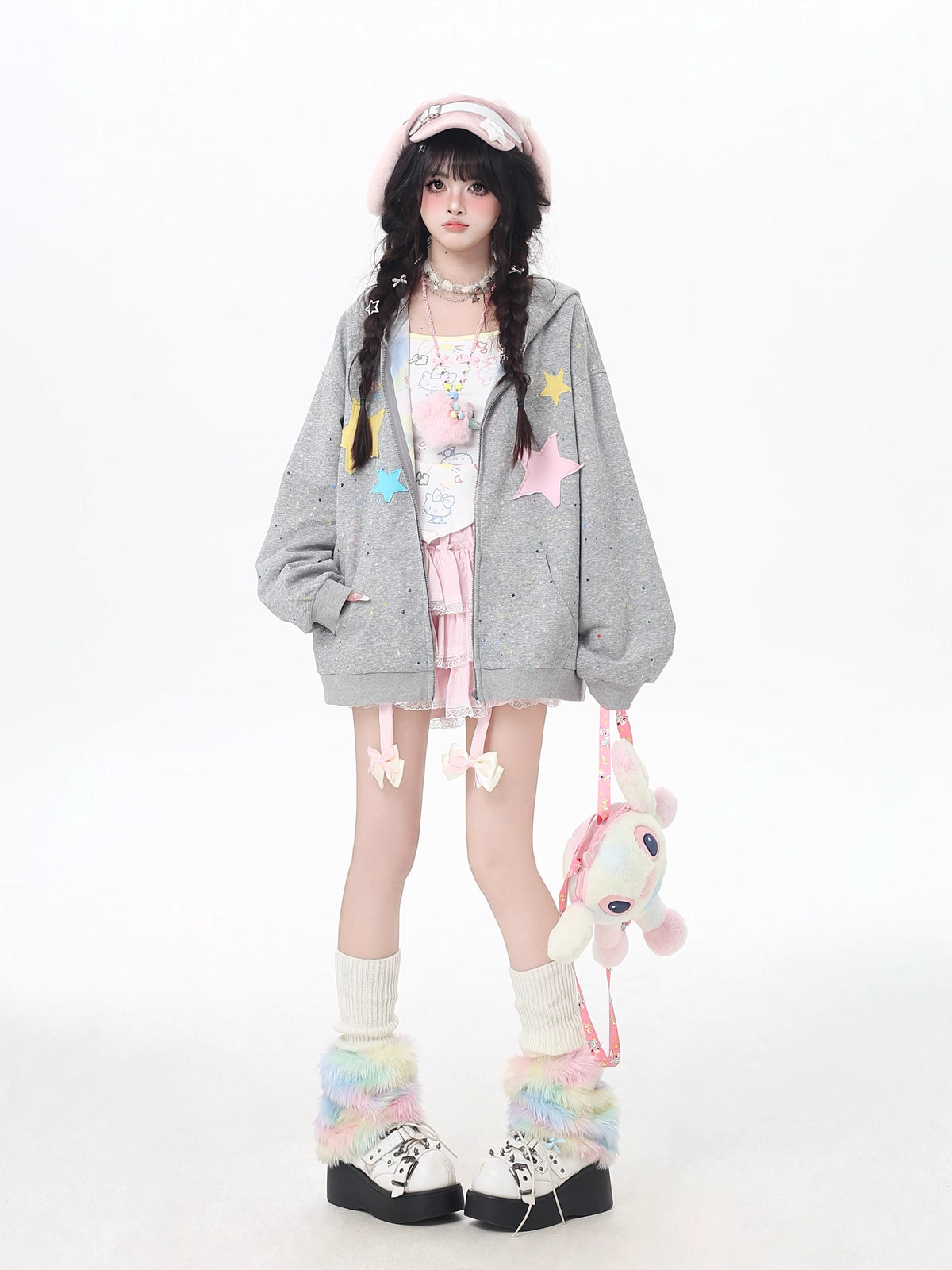 Design Concept:
This Lolita Coats hoodie sweatshirt comes in light gray and black, both designed with shimmering sequin fabric that sparkles subtly under the light. Featuring playful star patches and a cozy loose fit, the piece blends sweet-cool Lolita aesthetics with casual college style. The hood and soft fabric make it perfect for autumn wear, while the versatile design works effortlessly for daily outfits or laid-back gatherings. A stylish outerwear choice that adds both comfort and personality to your 