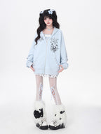 [Pre]Lolita Coats Light Gray Blue Black Cat Ear Cartoon Print Cute Fit Autumn Casual Outerwear