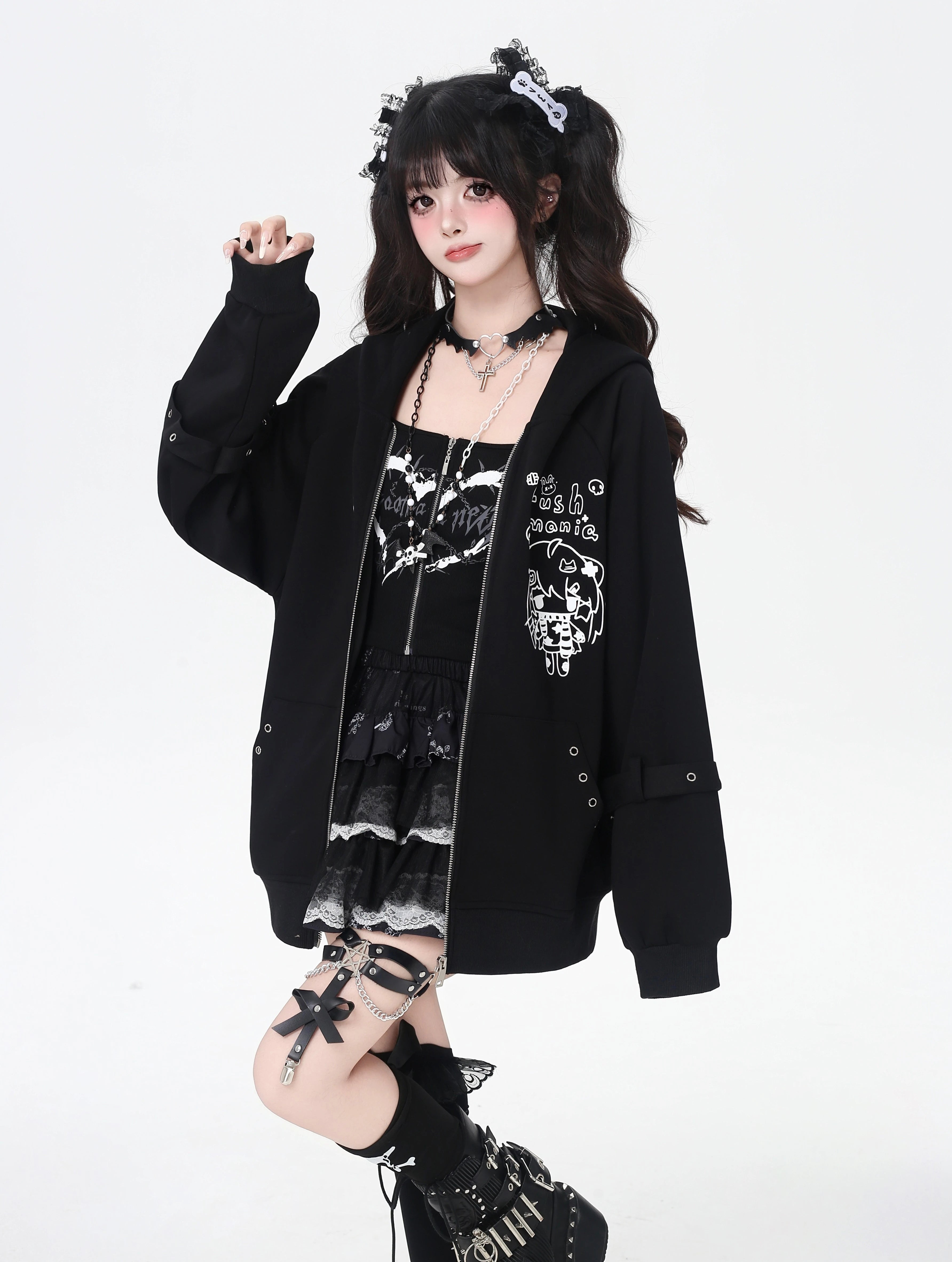Design Concept:
This Lolita Coats hoodie sweatshirt in pure white captures a sweet two-dimensional aesthetic with its playful cartoon print. Designed in a loose fit, the hoodie blends comfort with a cute and stylish appeal, making it perfect for daily wear or casual outings. The soft fabric ensures warmth while maintaining breathability, while the fun print adds a charming touch of youthful energy. A versatile piece that pairs effortlessly with skirts or jeans, this hoodie is a cozy and adorable choice for 