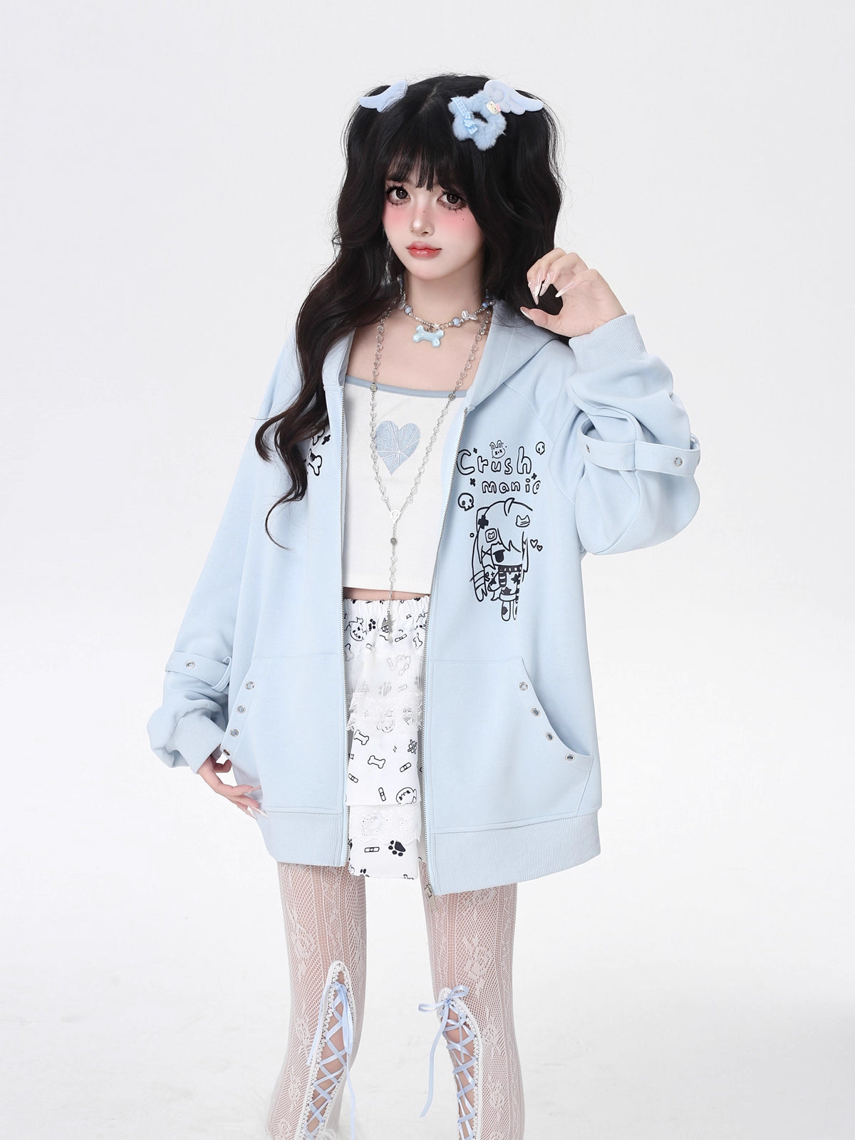 Design Concept:
This Lolita Coats hoodie sweatshirt in pure white captures a sweet two-dimensional aesthetic with its playful cartoon print. Designed in a loose fit, the hoodie blends comfort with a cute and stylish appeal, making it perfect for daily wear or casual outings. The soft fabric ensures warmth while maintaining breathability, while the fun print adds a charming touch of youthful energy. A versatile piece that pairs effortlessly with skirts or jeans, this hoodie is a cozy and adorable choice for 
