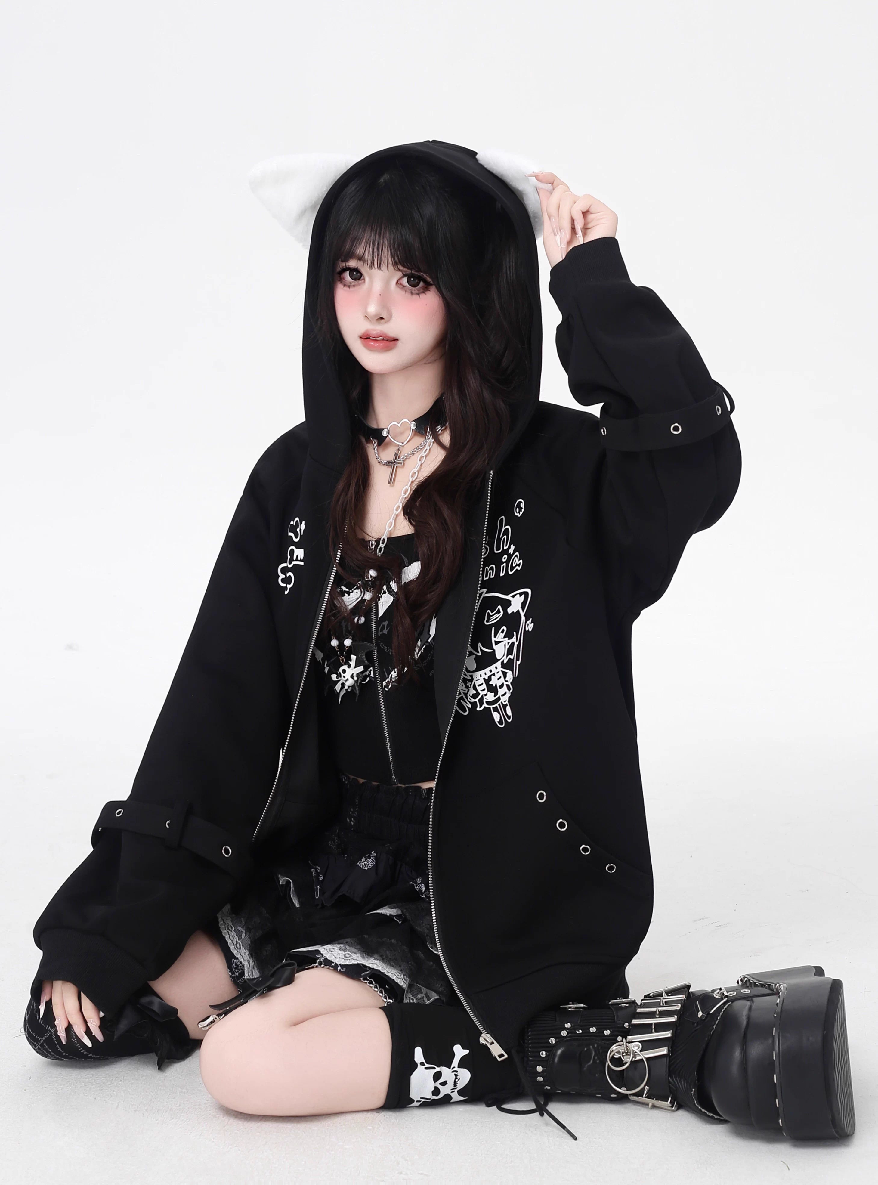 Design Concept:
This Lolita Coats hoodie sweatshirt in pure white captures a sweet two-dimensional aesthetic with its playful cartoon print. Designed in a loose fit, the hoodie blends comfort with a cute and stylish appeal, making it perfect for daily wear or casual outings. The soft fabric ensures warmth while maintaining breathability, while the fun print adds a charming touch of youthful energy. A versatile piece that pairs effortlessly with skirts or jeans, this hoodie is a cozy and adorable choice for 