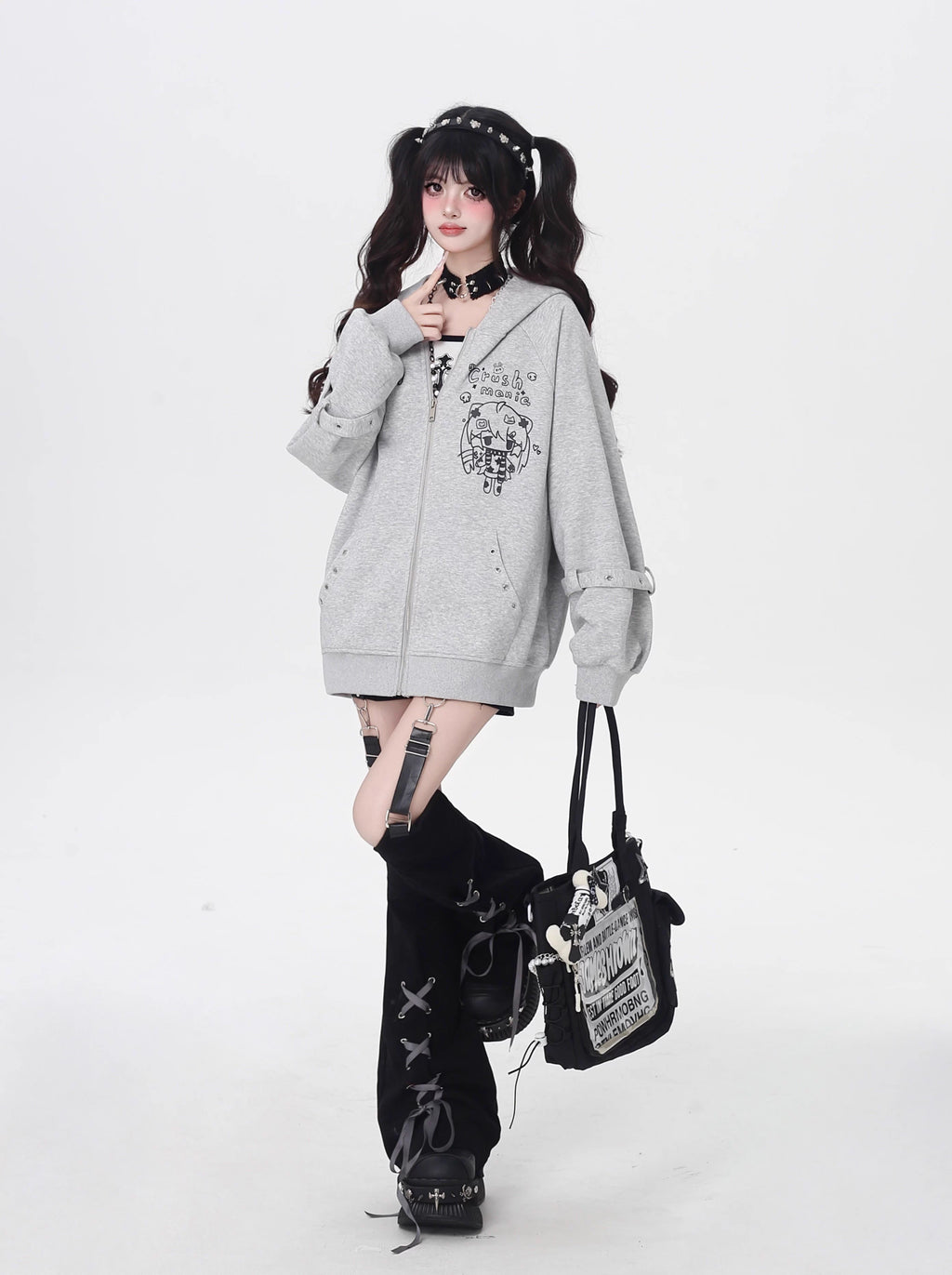 [Pre]Lolita Coats Light Gray Blue Black Cat Ear Cartoon Print Cute Fit Autumn Casual Outerwear