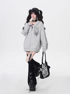 [Pre]Lolita Coats Light Gray Blue Black Cat Ear Cartoon Print Cute Fit Autumn Casual Outerwear