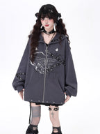 This Lolita coat blends a gothic aesthetic with a Japanese sailor-inspired design, creating a unique fusion of dark romance and subculture charm. Available in light gray and dark gray, the outerwear features a loose fit that ensures both comfort and style, making it an essential layering piece for the autumn season.The sailor collar adds a touch of vintage-inspired elegance, while the relaxed silhouette brings a modern casual vibe perfect for daily wear. Its versatile shades of gray provide easy coordinatio