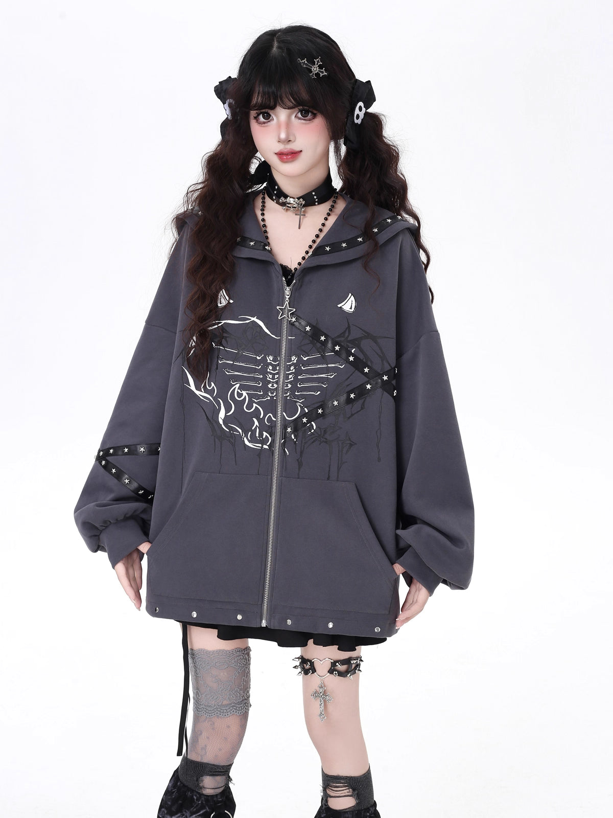 This Lolita coat blends a gothic aesthetic with a Japanese sailor-inspired design, creating a unique fusion of dark romance and subculture charm. Available in light gray and dark gray, the outerwear features a loose fit that ensures both comfort and style, making it an essential layering piece for the autumn season.The sailor collar adds a touch of vintage-inspired elegance, while the relaxed silhouette brings a modern casual vibe perfect for daily wear. Its versatile shades of gray provide easy coordinatio