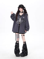 This Lolita coat blends a gothic aesthetic with a Japanese sailor-inspired design, creating a unique fusion of dark romance and subculture charm. Available in light gray and dark gray, the outerwear features a loose fit that ensures both comfort and style, making it an essential layering piece for the autumn season.The sailor collar adds a touch of vintage-inspired elegance, while the relaxed silhouette brings a modern casual vibe perfect for daily wear. Its versatile shades of gray provide easy coordinatio