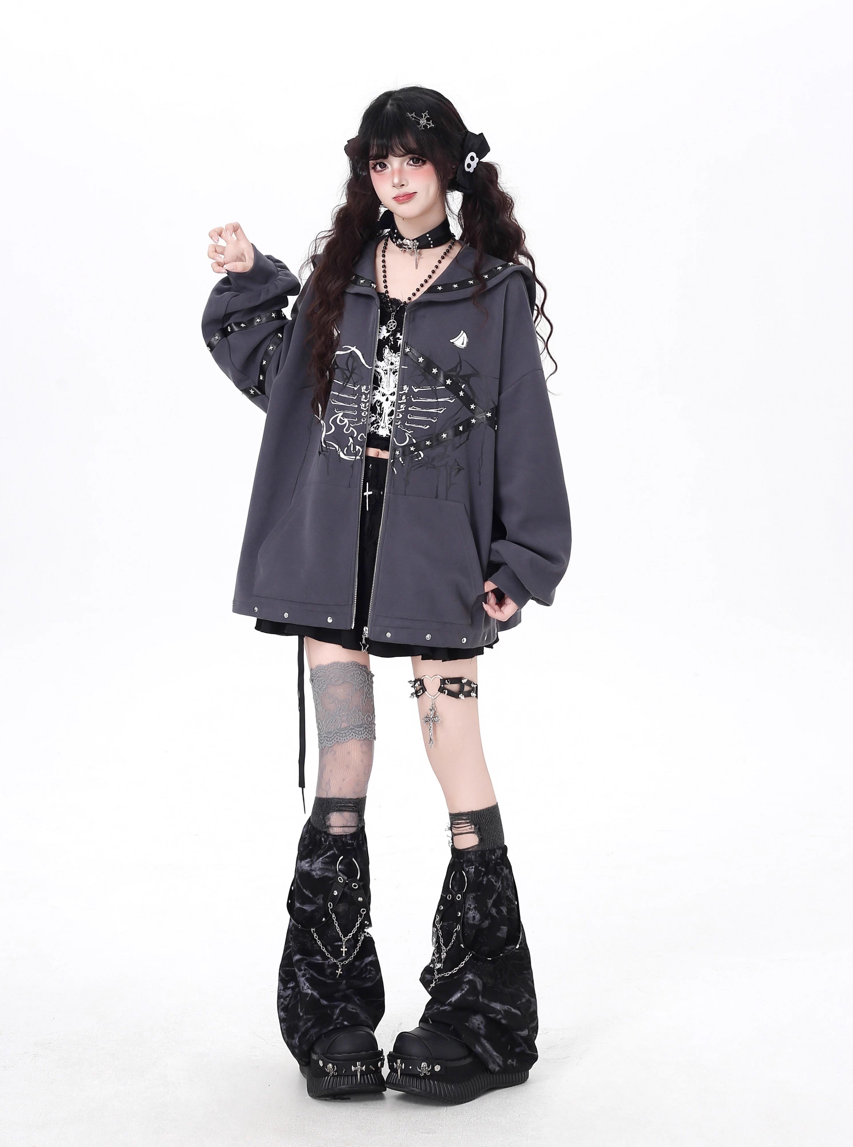 This Lolita coat blends a gothic aesthetic with a Japanese sailor-inspired design, creating a unique fusion of dark romance and subculture charm. Available in light gray and dark gray, the outerwear features a loose fit that ensures both comfort and style, making it an essential layering piece for the autumn season.The sailor collar adds a touch of vintage-inspired elegance, while the relaxed silhouette brings a modern casual vibe perfect for daily wear. Its versatile shades of gray provide easy coordinatio