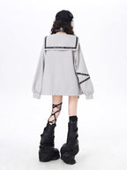 This Lolita coat blends a gothic aesthetic with a Japanese sailor-inspired design, creating a unique fusion of dark romance and subculture charm. Available in light gray and dark gray, the outerwear features a loose fit that ensures both comfort and style, making it an essential layering piece for the autumn season.The sailor collar adds a touch of vintage-inspired elegance, while the relaxed silhouette brings a modern casual vibe perfect for daily wear. Its versatile shades of gray provide easy coordinatio