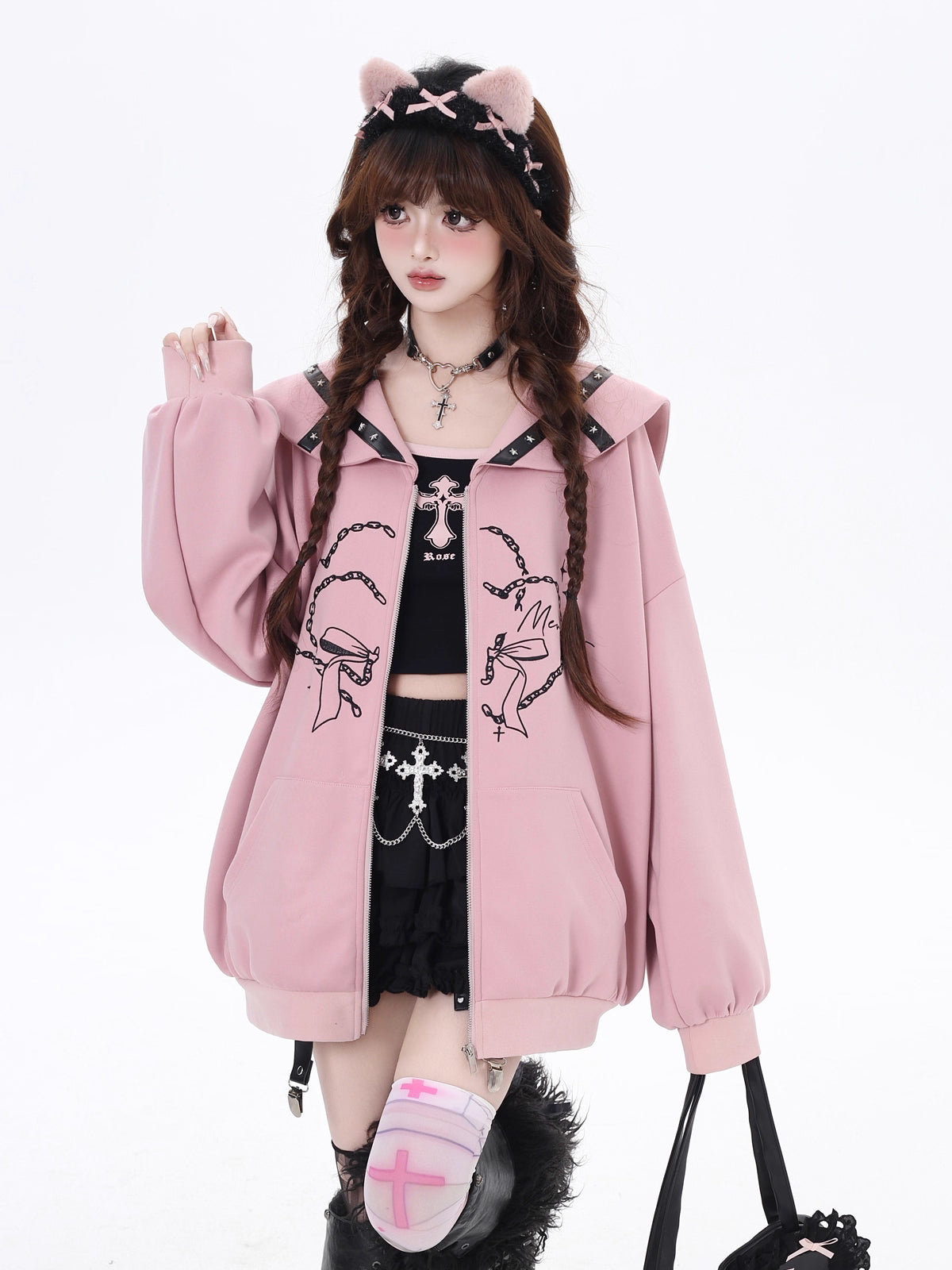 Design Concept:
This Lolita Coats hoodie features a playful Japanese sailor collar design in soft pink and gray tones, perfect for adding a touch of cute subculture style to your spring wardrobe. Crafted for comfort and casual wear, it offers a loose fit that allows for easy layering, while the hood adds practicality and charm. Ideal for daily streetwear or casual outings, this lightweight outerwear combines a unique aesthetic with everyday functionality, making it a versatile piece for any Lolita or casual