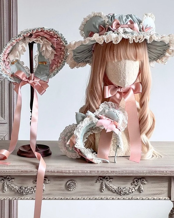 Lolita Hair Accessories Pink-green Handmade Bear Ears Sweet Hair Clips Headband Kawaii Headwear