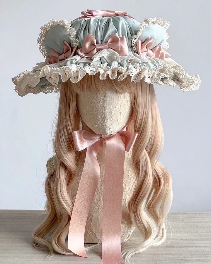 Lolita Hair Accessories Pink-green Handmade Bear Ears Sweet Hair Clips Headband Kawaii Headwear