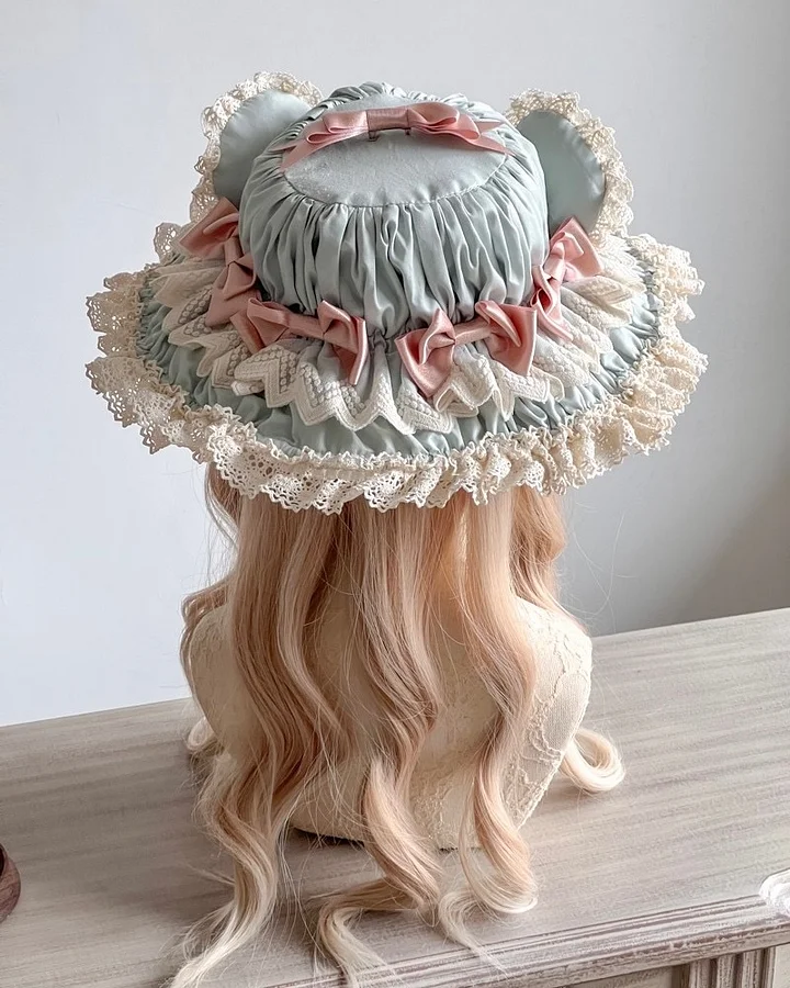 Lolita Hair Accessories Pink-green Handmade Bear Ears Sweet Hair Clips Headband Kawaii Headwear
