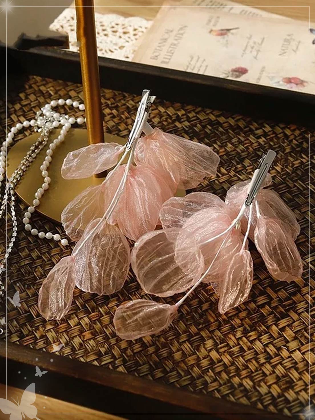 Lolita Hair Accessory Pink Flowers Pearls Fairy Princess Elegant Hair Clips Bridal Hairpins