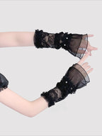 Product Description:
These Lolita hand accessories feature delicate lace with sparkling crystal details, designed in both white and black versions. The white style evokes a dreamy bridal elegance, perfect for weddings, fairy cosplay, and pure sweet looks. The black style adds a gothic charm, making it suitable for dark Lolita outfits and dramatic cosplay themes. Each pair comes as two sleeves, crafted with long lace edges that bring out an elegant, refined aesthetic.