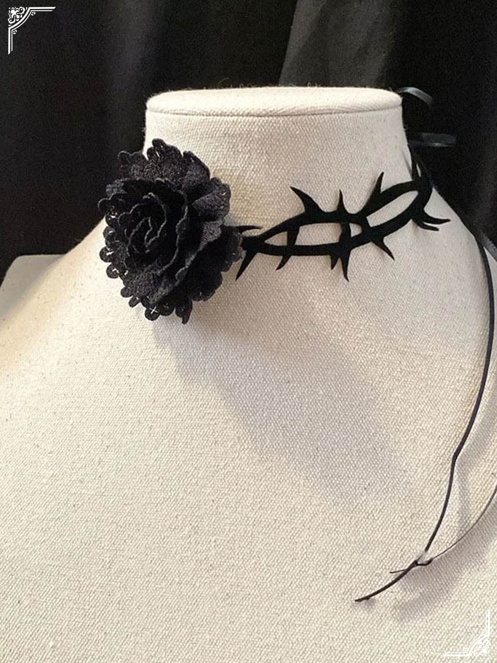 Lolita Necklace Accessories Dark Gothic Black Rose Thorns Lace Tie Punk