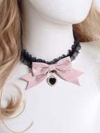 Design Concept:
This Lolita necklace collection comes in two charming variations. The dark pink version features a delicate lace choker adorned with a black heart pendant, while the light pink version is styled with a graceful pearl pendant. Both designs are accented with bow details, creating a sweet and elegant Lolita accessory perfect for completing a lovely outfit.