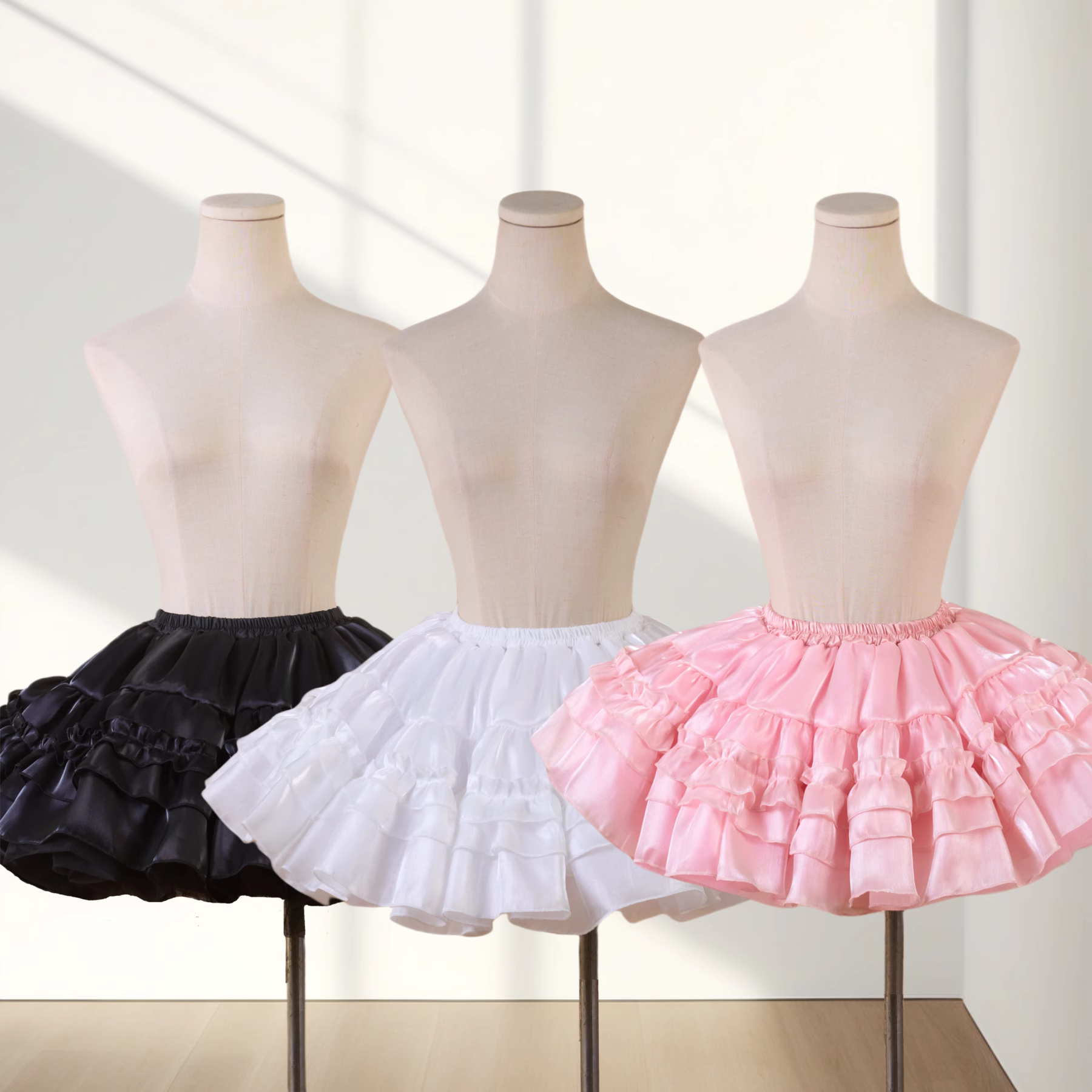 Lolita Petticoat Black Pink Blue White Super Fluffy Short A-line Crinoline for Daily Wear