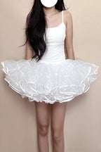 Lolita Petticoat Short White Ivory Four-layer Ruffles and Fishbone Elastic Waist for Daily Wear