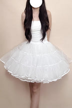 Lolita Petticoat Short White Ivory Four-layer Ruffles and Fishbone Elastic Waist for Daily Wear