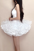 Lolita Petticoat Short White Ivory Four-layer Ruffles and Fishbone Elastic Waist for Daily Wear