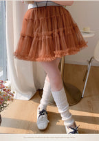 Lolita Petticoat Skirt Balletcore Layered Tulle Pettiskirt in Beige Blue Khaki with Anti-Peek