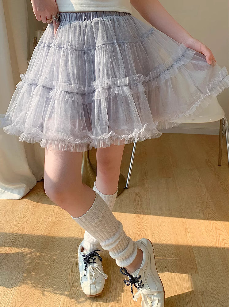 Lolita Petticoat Skirt - Balletcore Layered Tulle Pettiskirt in Beige Blue Khaki with Anti-Peek
