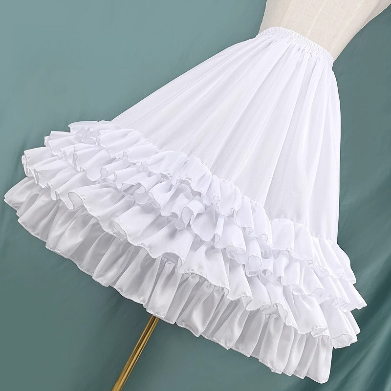 Lolita Petticoat White 4-Tier Lace Adjustable Fishbone A-line Crinoline 70cm for Daily Wear