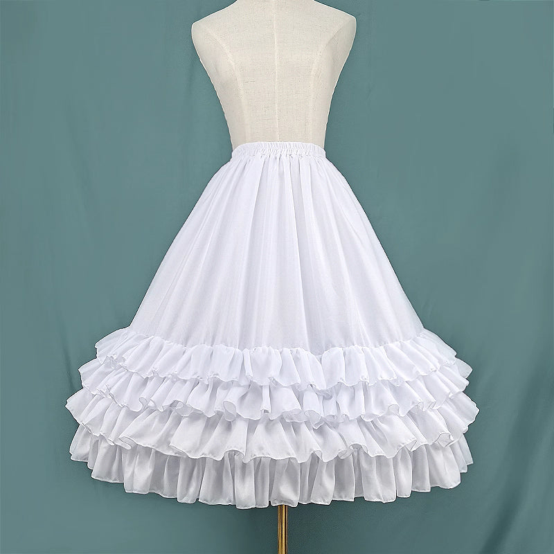 Lolita Petticoat White 4-Tier Lace Adjustable Fishbone A-line Crinoline 70cm for Daily Wear