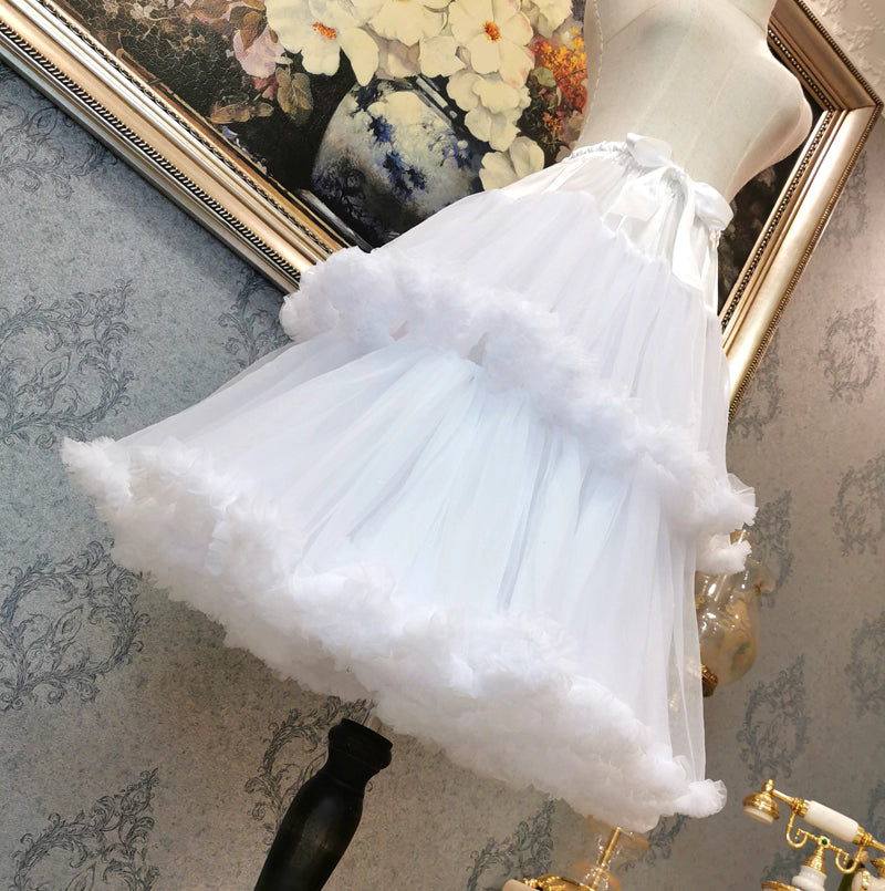 Lolita Petticoat White 60cm Double-layer Cloud-like Soft Tulle Crinoline for Daily Wear