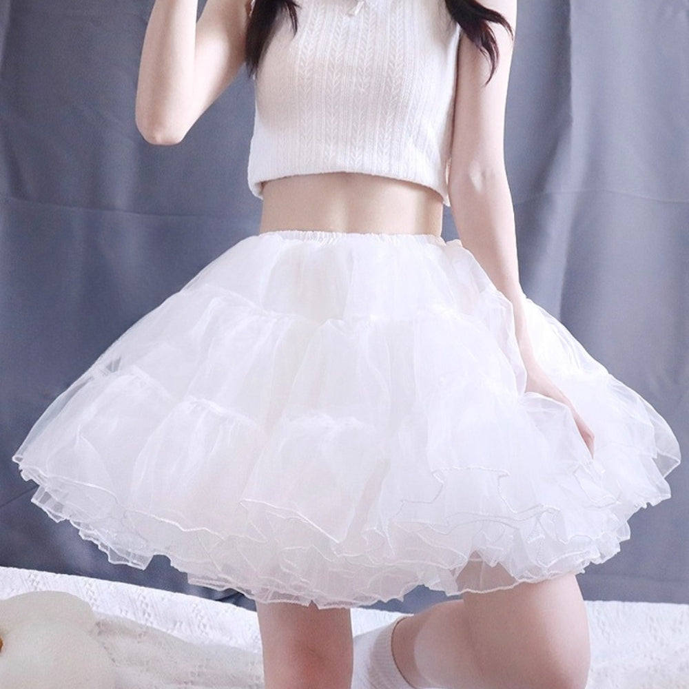Lolita Petticoat White Four-Layer Soft Tulle Adjustable Fishbone Mini Crinoline for Daily